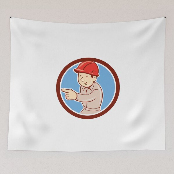 Item preview, Builder Construction Worker Pointing Circle Cartoon designed and sold by patrimonio.