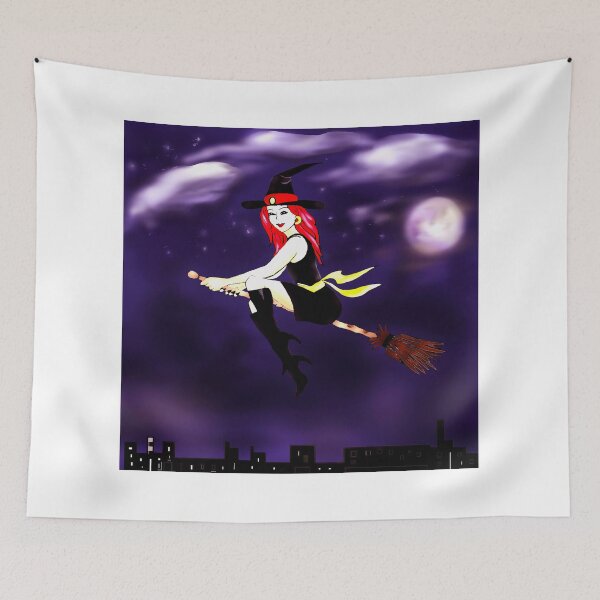 Item preview, Witch on a broomstick flying in the night designed and sold by MNA-Art.