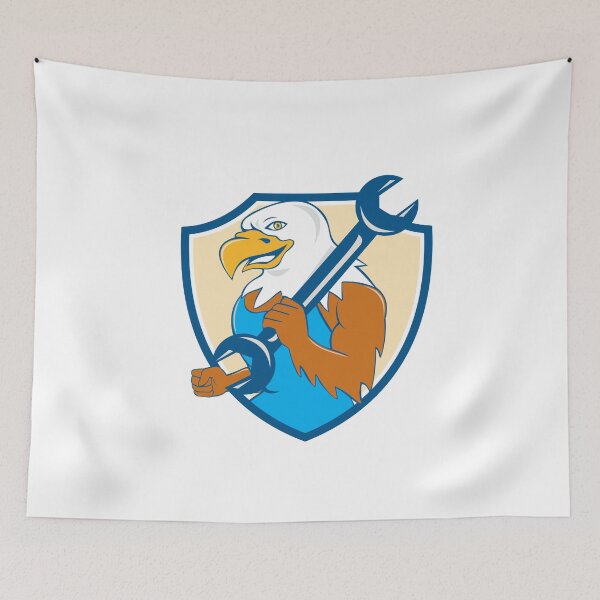 Item preview, American Bald Eagle Mechanic Wrench Shield Cartoon designed and sold by patrimonio.
