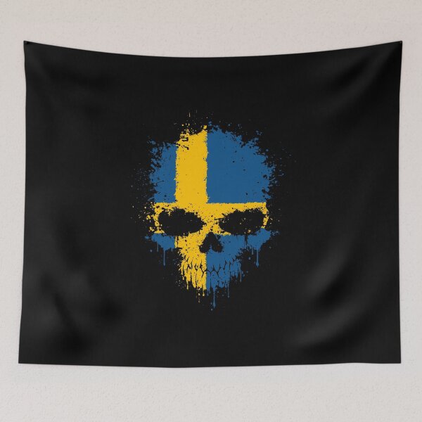 Item preview, Chaotic Swedish Flag Splatter Skull designed and sold by JeffBartels.