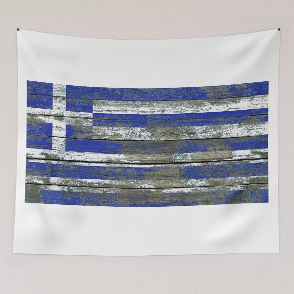 Aperçu de l'œuvre Drapeau de la Grèce sur l'effet des planches de bois brut créée et vendue par JeffBartels.
