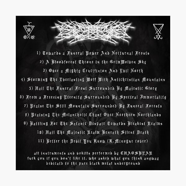 Item preview, ETERNAL CANDLESHADOW OF THE NEKRODEMONCHALICE (Faces The True Desolation Of Sacrificial Grimskulls In The Moonforest Of The Thronegoat) - Album Cover (track listing)... designed and sold by The IWML.