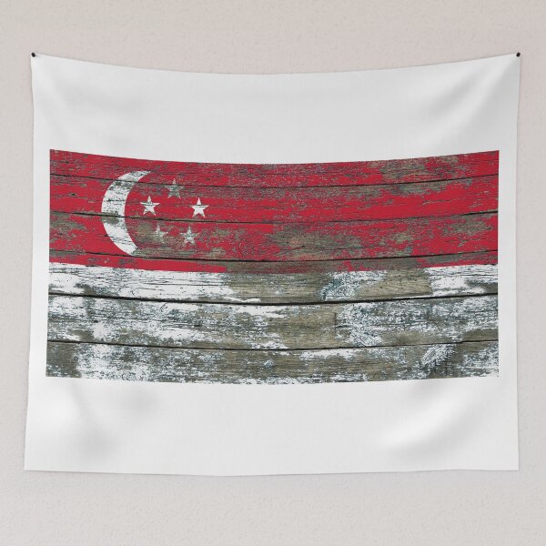 Artikelvorschau, Flagge von Singapur auf rauem hölzernem Bretter-Effekt entworfen und verkauft von JeffBartels.