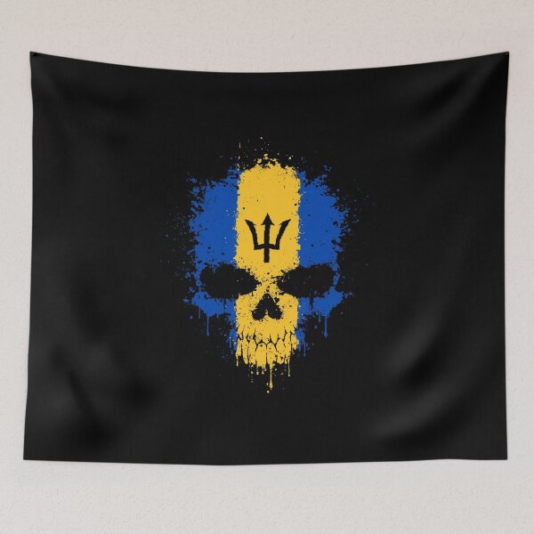 Item preview, Chaotic Barbados Flag Splatter Skull designed and sold by JeffBartels.
