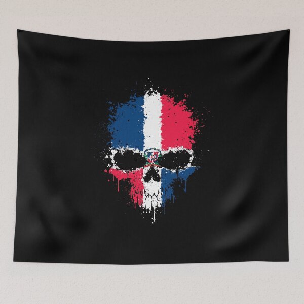 Item preview, Chaotic Dominican Flag Splatter Skull designed and sold by JeffBartels.