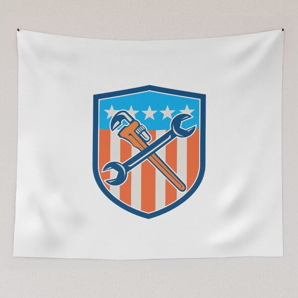 Item preview, Spanner Monkey Wrench Crossed USA Flag Shield  designed and sold by patrimonio.