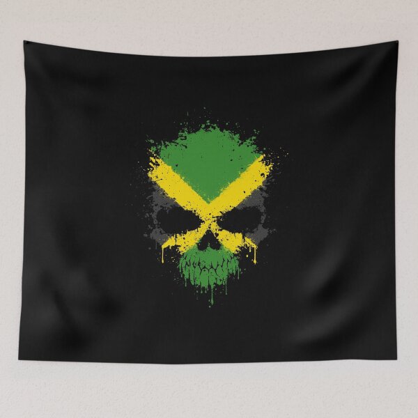 Item preview, Chaotic Jamaican Flag Splatter Skull designed and sold by JeffBartels.