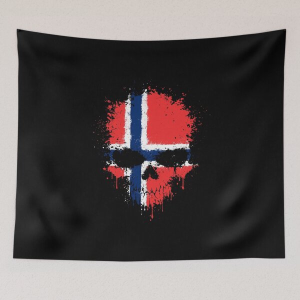 Item preview, Chaotic Norwegian Flag Splatter Skull designed and sold by JeffBartels.