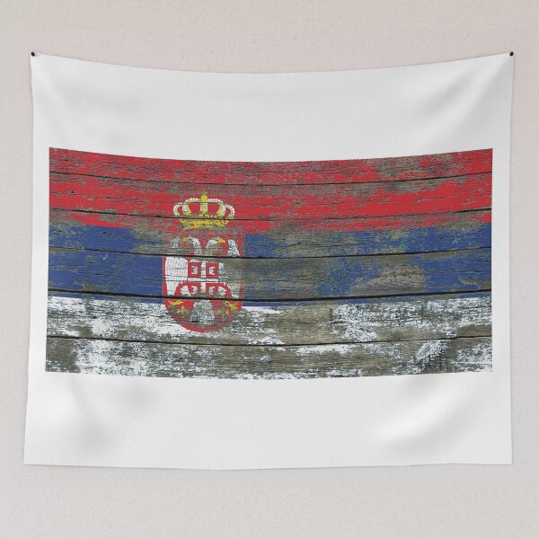 Item preview, Flag of Serbia on Rough Wood Boards Effect designed and sold by JeffBartels.
