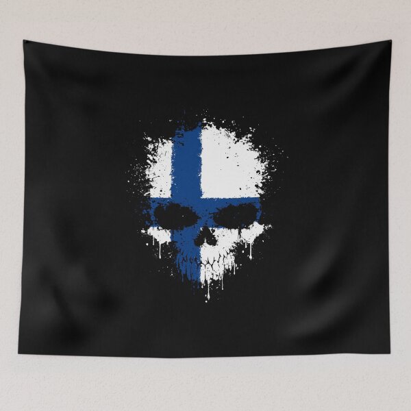 Item preview, Chaotic Finnish Flag Splatter Skull designed and sold by JeffBartels.