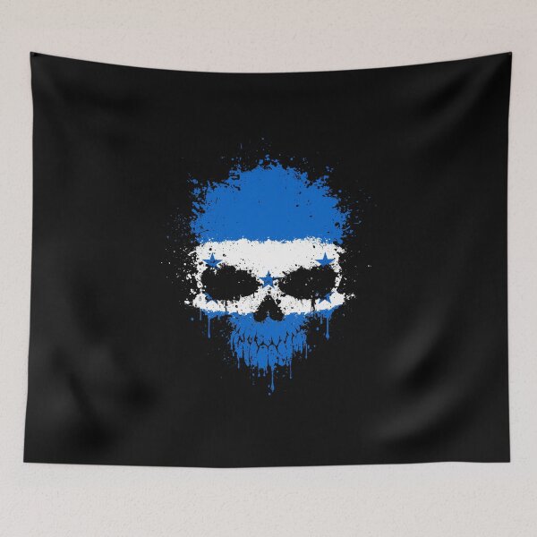 Item preview, Chaotic Honduran Flag Splatter Skull designed and sold by JeffBartels.
