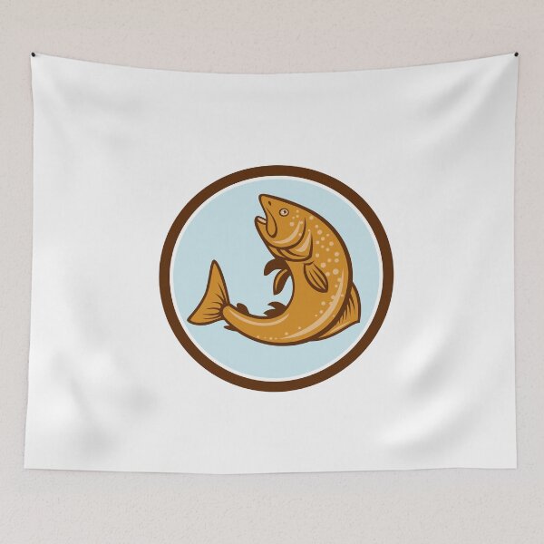 Item preview, Brown Trout Jumping Circle Cartoon designed and sold by patrimonio.