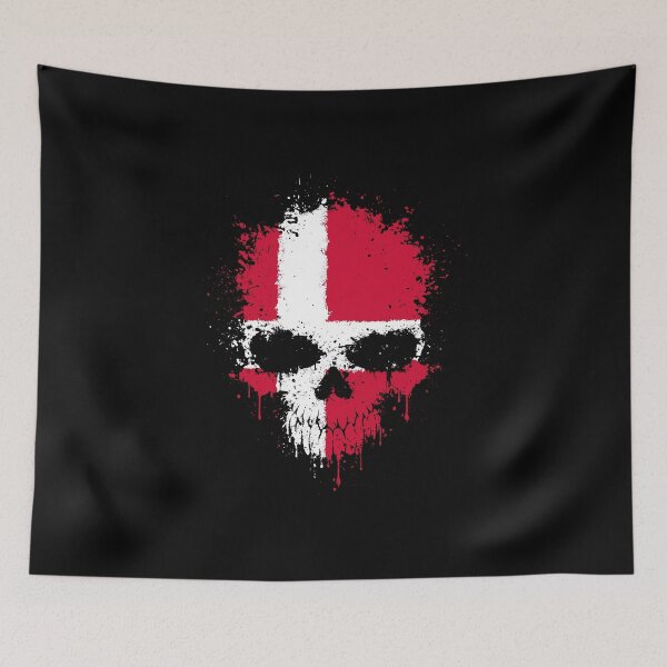 Item preview, Chaotic Danish Flag Splatter Skull designed and sold by JeffBartels.