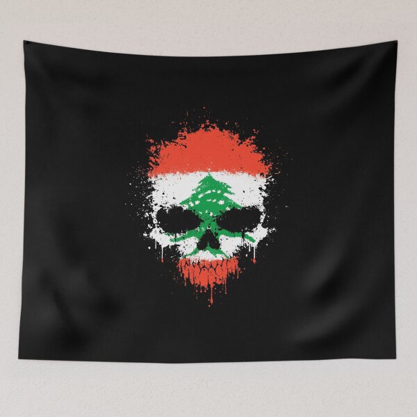 Artikelvorschau, Chaotischer libanesischer Flagge Splatter Skull entworfen und verkauft von JeffBartels.