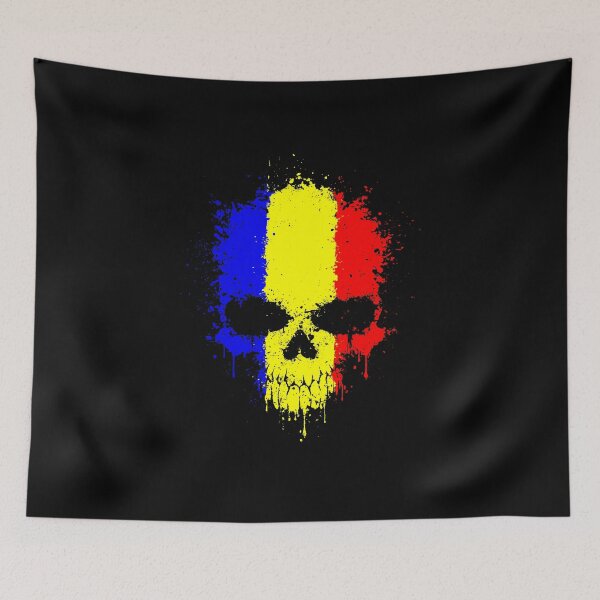 Item preview, Chaotic Romanian Flag Splatter Skull designed and sold by JeffBartels.