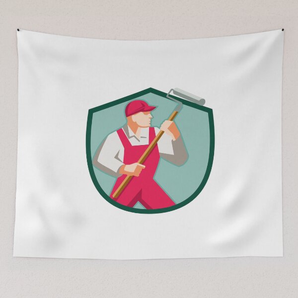 Item preview, House Painter Holding Paint Roller Shield Retro designed and sold by patrimonio.