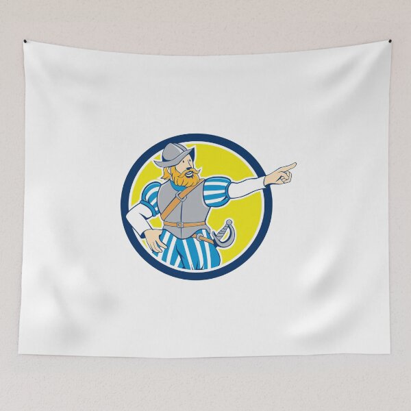 Item preview, Spanish Conquistador Pointing Cartoon Circle designed and sold by patrimonio.