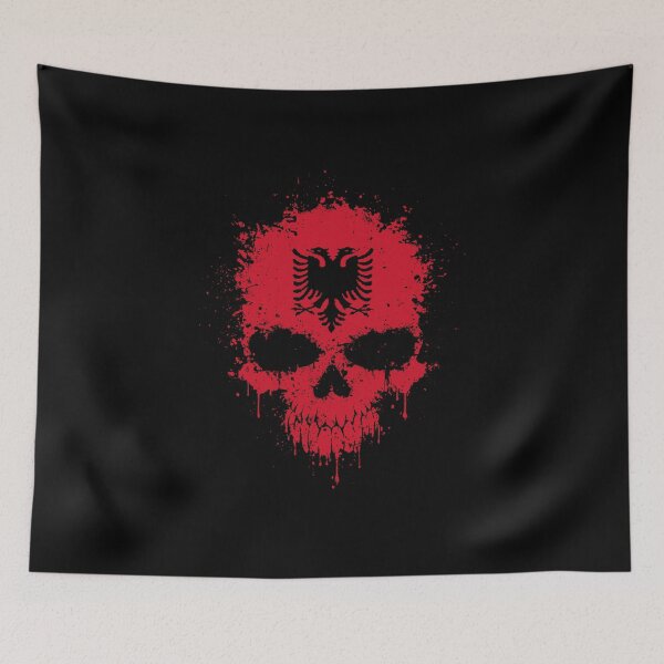 Artikelvorschau, Chaotische albanische Flagge Splatter Skull entworfen und verkauft von JeffBartels.