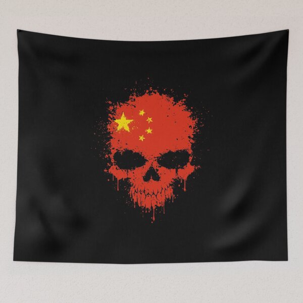 Item preview, Chaotic Chinese Flag Splatter Skull designed and sold by JeffBartels.