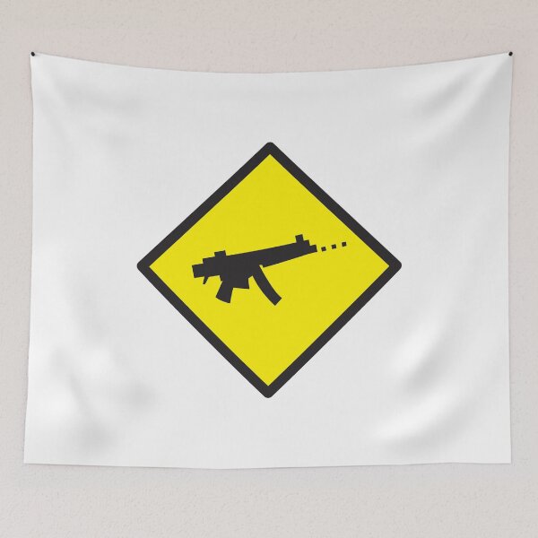 Item preview, Yellow WARNING sign digital gamer machine gun designed and sold by jazzydevil.