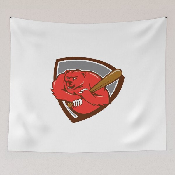 Item preview, Grizzly Bear Baseball Player Batting Shield Cartoon designed and sold by patrimonio.