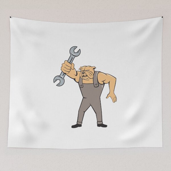 Aperçu de l'œuvre Bulldog Mechanic Spanner Standing Cartoon créée et vendue par patrimonio.