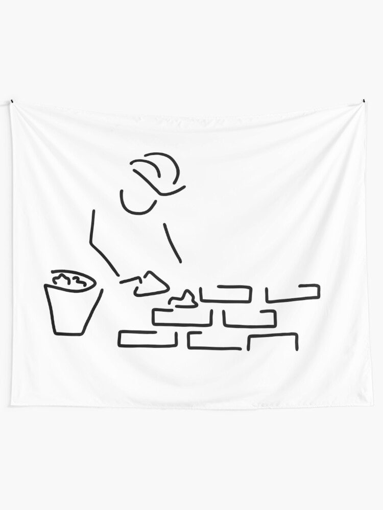 Alternate view of bricklayer construction worker building Tapestry