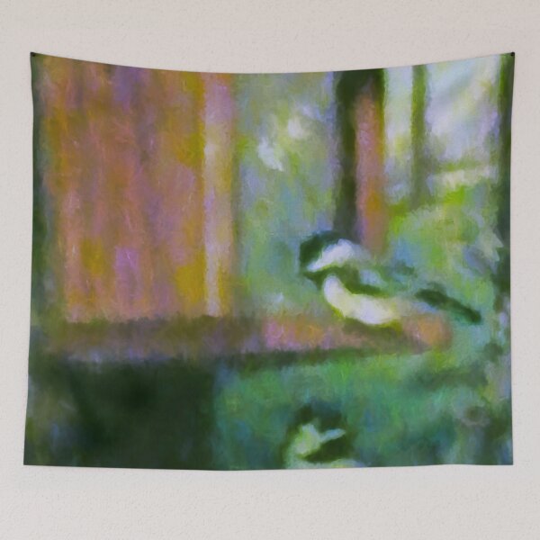 Item preview, Birds at a Feeder Painting designed and sold by bloomingvine.