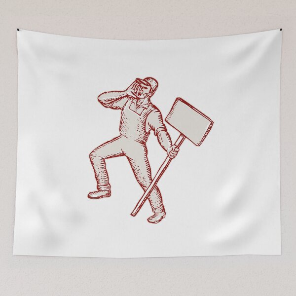 Item preview, Protester Activist Union Worker Shouting Placard Etching designed and sold by patrimonio.