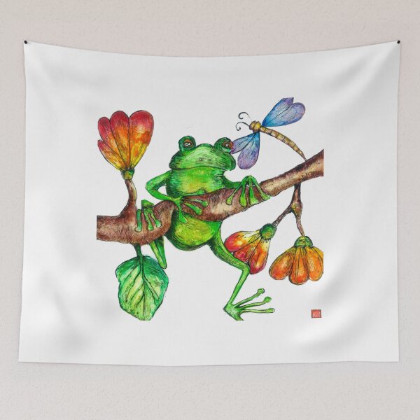 Item preview, Green Tree Frog with Dragonfly designed and sold by Birchwood1.