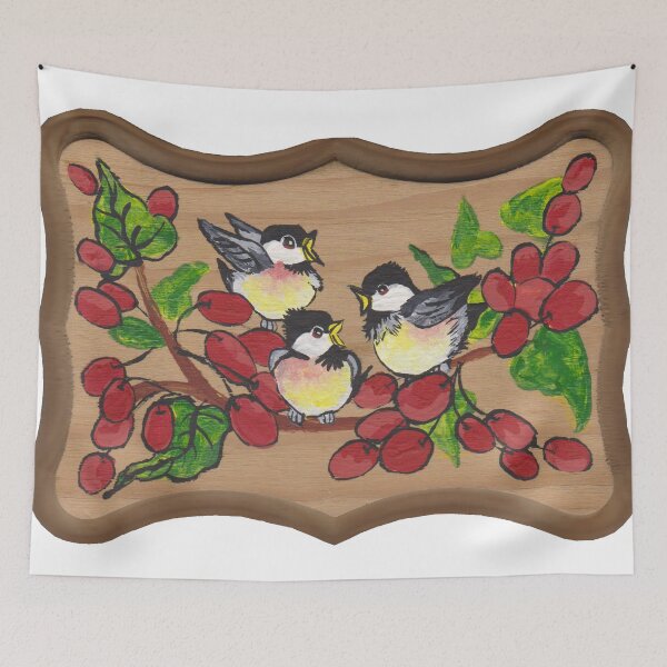 Item preview, chickadees and berries designed and sold by redqueenself.
