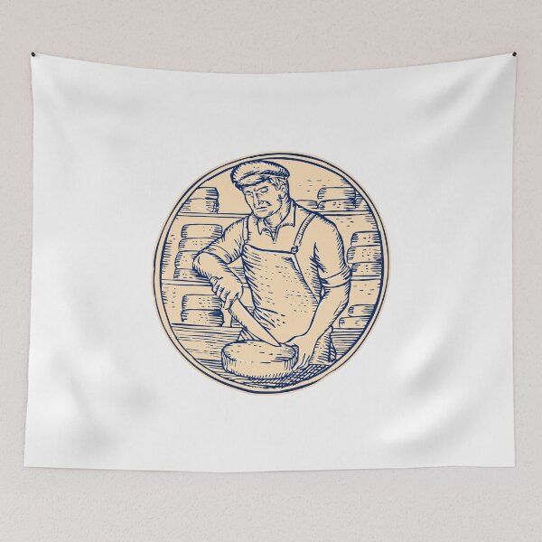 Item preview, Cheesemaker Cutting Cheddar Cheese Etching designed and sold by patrimonio.