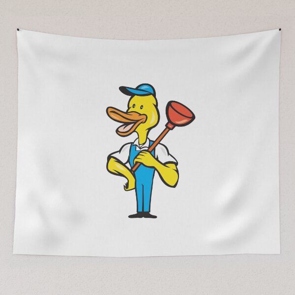 Aperçu de l'œuvre Duck Plumber Plunger Standing Cartoon créée et vendue par patrimonio.