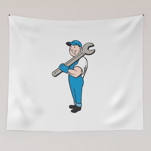 Aperçu de l'œuvre Mechanic Smiling Spanner Standing Cartoon créée et vendue par patrimonio.