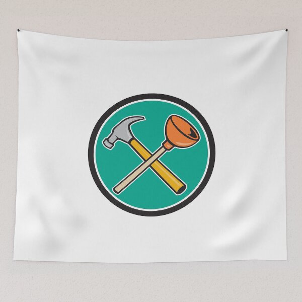 Item preview, Crossed Hammer Plunger Circle Cartoon designed and sold by patrimonio.