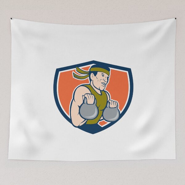 Item preview, Strongman Lifting Kettlebell Crest Cartoon designed and sold by patrimonio.