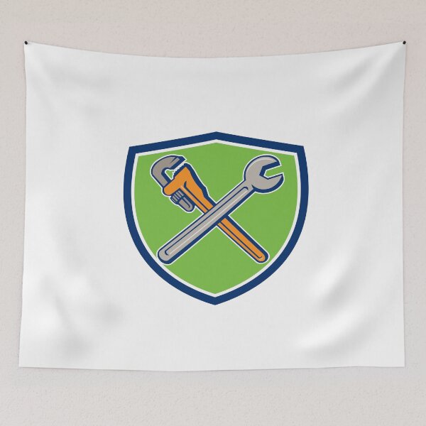 Item preview, Spanner Monkey Wrench Crossed Crest Cartoon designed and sold by patrimonio.