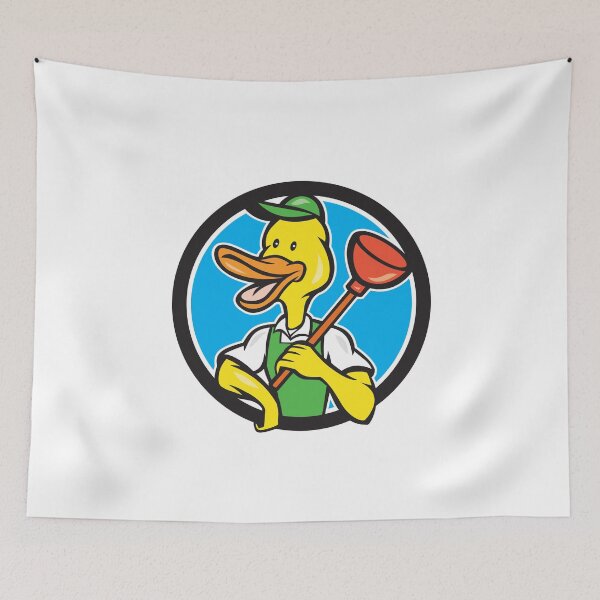 Item preview, Duck Plumber Holding Plunger Circle Cartoon designed and sold by patrimonio.