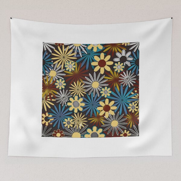 Item preview, Blue and Yellow Daisies on Brown designed and sold by bloomingvine.