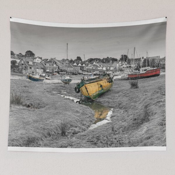 Item preview, Abersoch inner harbour black and white with coloured boats designed and sold by Turtle  Photography.
