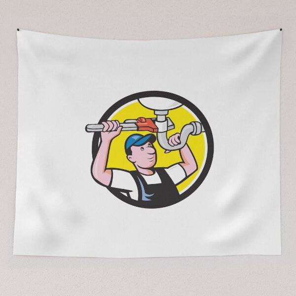 Item preview, Plumber Repairing Sink Pipe Wrench Circle Cartoon designed and sold by patrimonio.