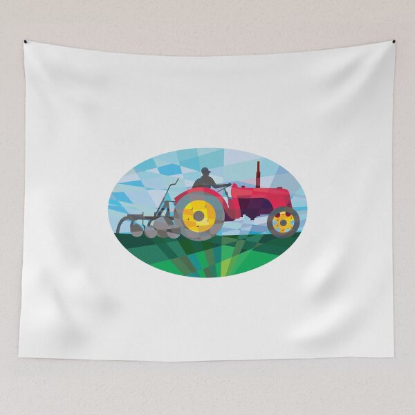 Item preview, Farmer Driving Vintage Farm Tractor Oval Low Polygon designed and sold by patrimonio.