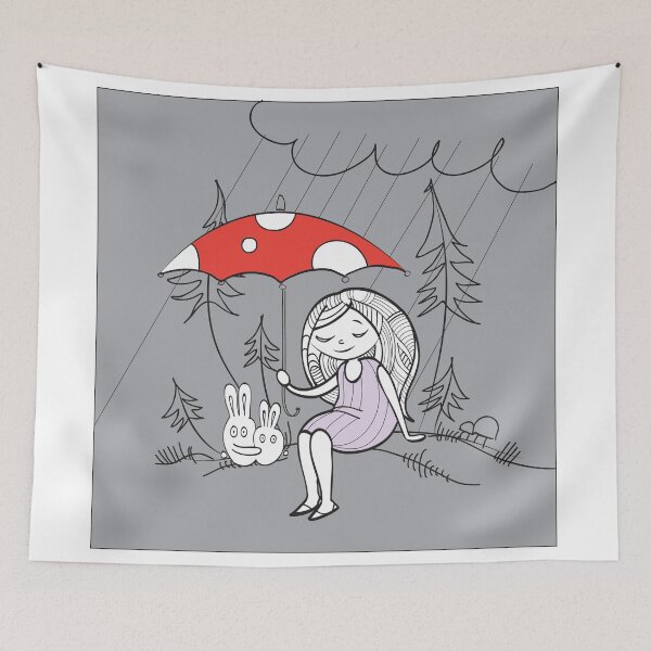 Item preview, Girl with a bunny in the forest under an umbrella. designed and sold by Voron4ihina.