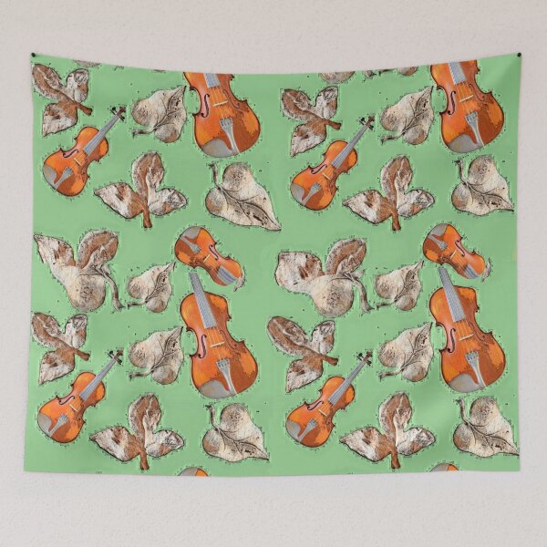 Item preview, Violins and leaves on green  designed and sold by Attiva.