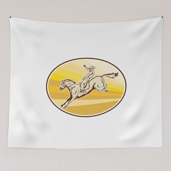 Aperçu de l'œuvre Rodeo Cowboy Riding Horse Oval Retro créée et vendue par patrimonio.