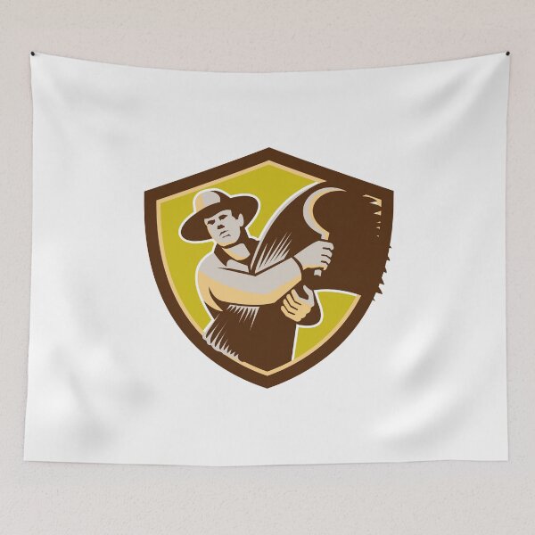 Item preview, Organic Farmer With Scythe Wheat Harvest Retro designed and sold by patrimonio.