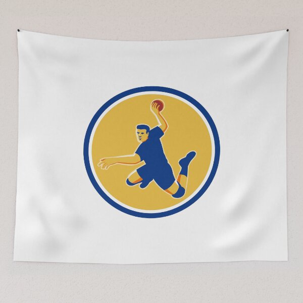Item preview, Handball Player Striking Circle Retro designed and sold by patrimonio.