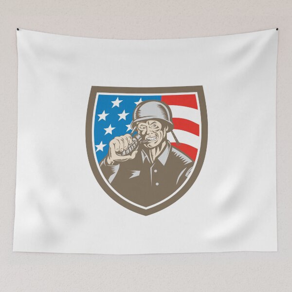 Item preview, World War Two Soldier American Grenade Crest Woodcut designed and sold by patrimonio.