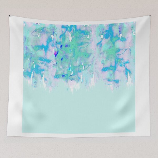 Aperçu de l'œuvre Girly Pastel Teal and Blue Watercolor Paint Drips créée et vendue par Blkstrawberry.