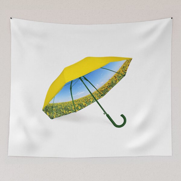 Item preview, Umbrella with sunflower valley and blue sky view designed and sold by Bruno Beach.
